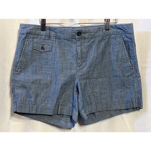 Banana Republic Womens Blue Chambray Shorts Size 10 With Button & Flap Pockets